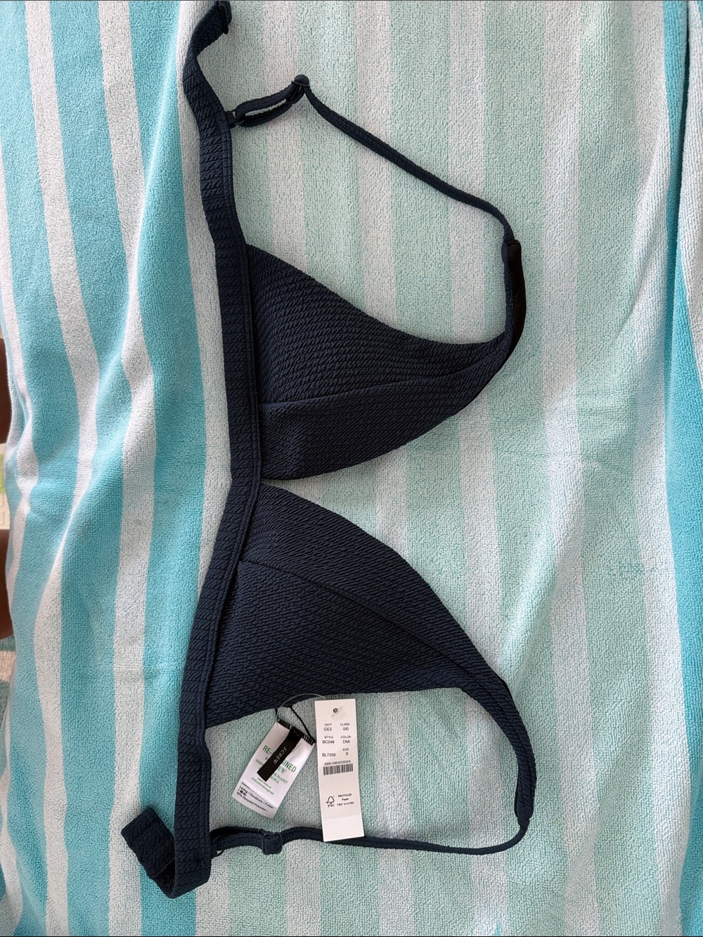 JCrew Textured Plunge Bikini Top - Navy